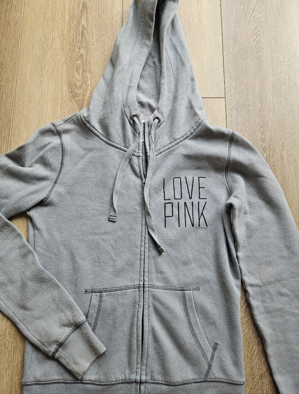 Victoria's Secret LOVE PINK Charcoal Gray Zip Up Hoodie Pockets XS